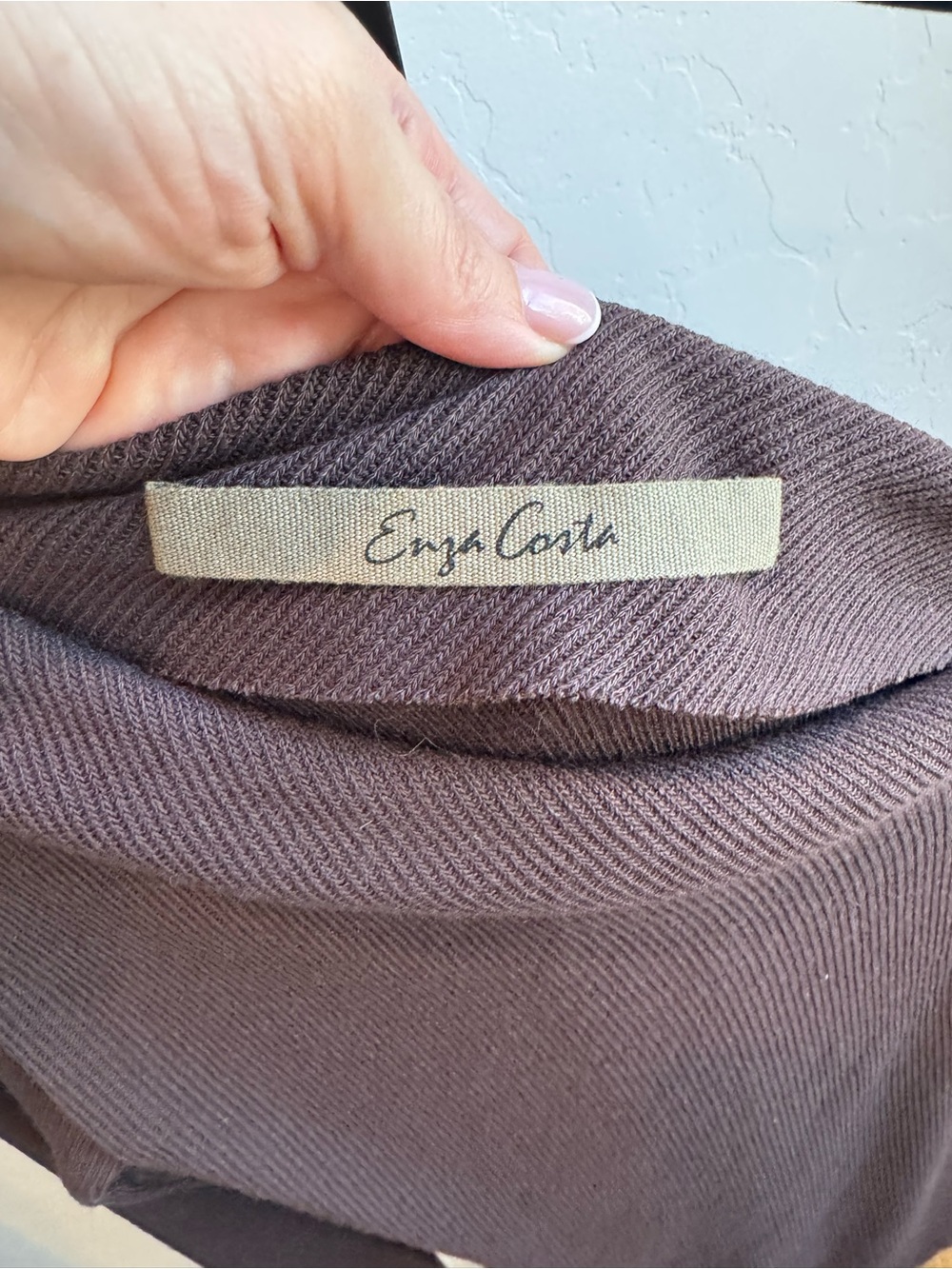 Enza Costa Angled Exposed Shoulder Brown Ribbed Sweater - Picture 3 of 6